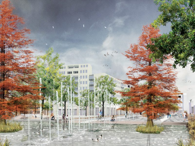 buro-sant-en-co-landschapsarchitectuur-stadsplein-capelle aan den ijssel-plein-herinrichting-groen-water-klimaatadaptief-schetsontwerp-model liniair-impressie-