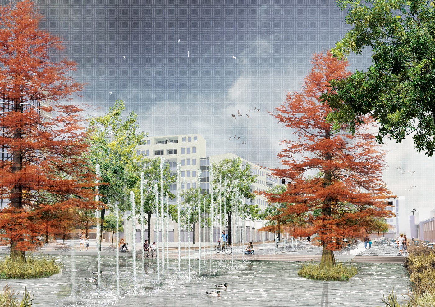 buro-sant-en-co-landschapsarchitectuur-stadsplein-capelle aan den ijssel-plein-herinrichting-groen-water-klimaatadaptief-schetsontwerp-model liniair-impressie-